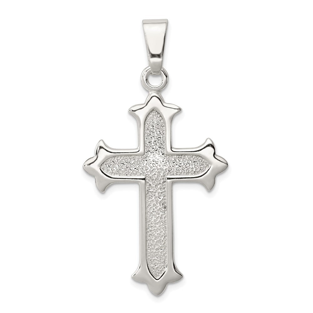 925 Sterling Silver Polished and Textured Crucifix CrossEngravable Charm Pendant Jewelry Gifts (Length 1.56" Width 1.01")