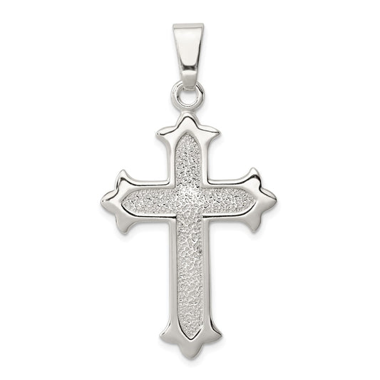 925 Sterling Silver Polished and Textured Crucifix CrossEngravable Charm Pendant Jewelry Gifts (Length 1.56" Width 1.01")