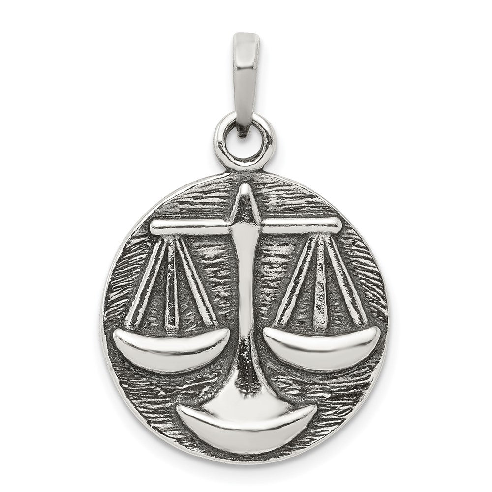 925 Sterling Silver Polished Antique Finish Libra Horoscope ZodiacEngravable Charm Pendant Jewelry Gifts (Length 1.13" Width 0.74")