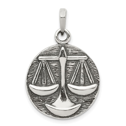 925 Sterling Silver Polished Antique Finish Libra Horoscope ZodiacEngravable Charm Pendant Jewelry Gifts (Length 1.13" Width 0.74")