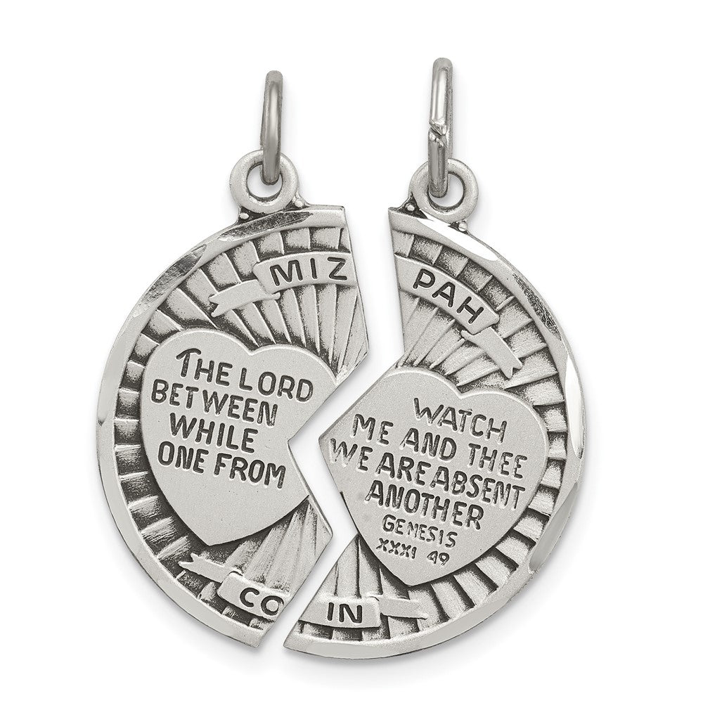 925 Sterling Silver Satin Antiqued 2 Piece MizpahEngravable Charm Pendant Jewelry Gifts (Length 1.21" Width 0.9")
