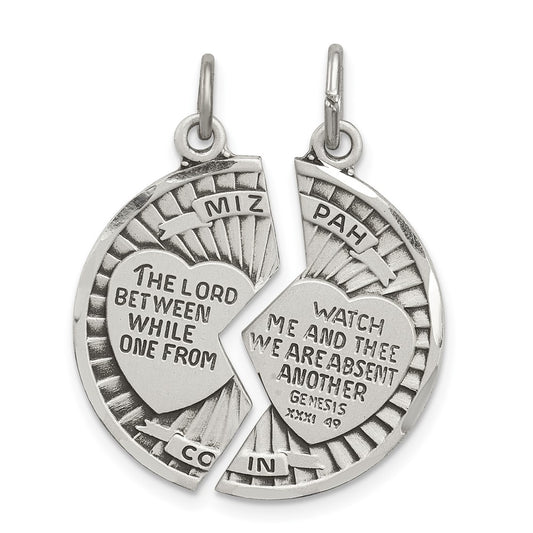 925 Sterling Silver Satin Antiqued 2 Piece MizpahEngravable Charm Pendant Jewelry Gifts (Length 1.21" Width 0.9")
