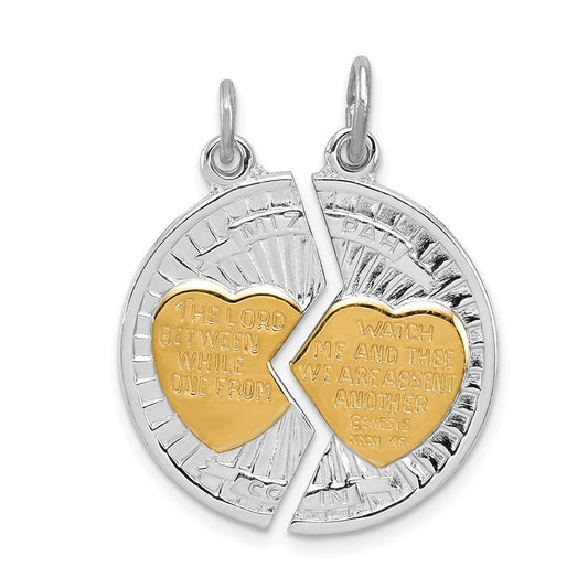 925 Sterling Silver Gold plated Polished Mizpah 2 piece PendanEngravable Charm Pendant Jewelry Gifts (Length 1.21" Width 0.9")