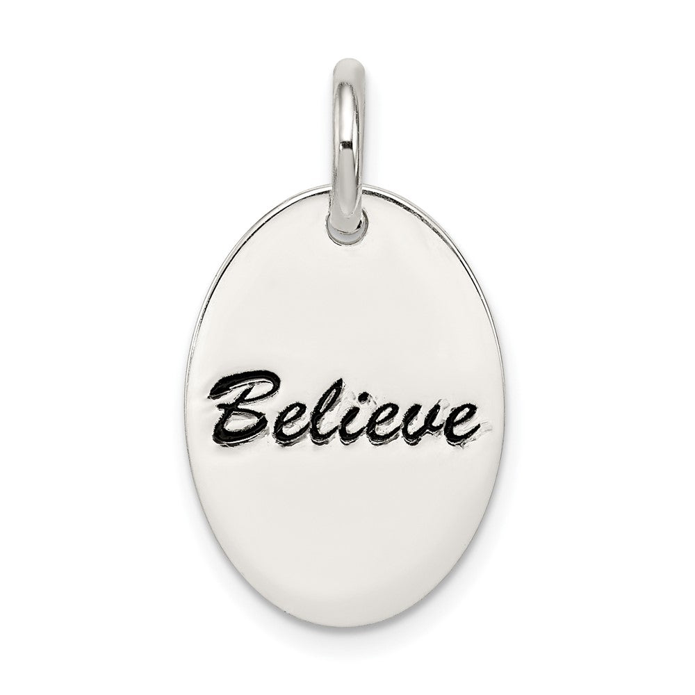 925 Sterling Silver Polished Enamel BelieveEngravable Charm Pendant Jewelry Gifts (Length 0.7" Width 0.51")