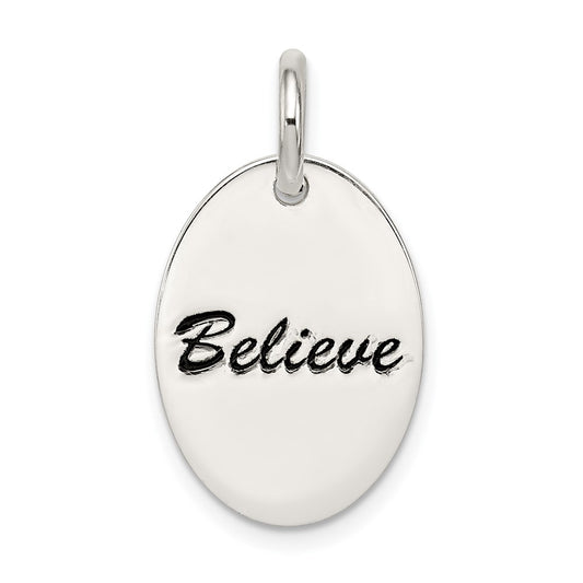 925 Sterling Silver Polished Enamel BelieveEngravable Charm Pendant Jewelry Gifts (Length 0.7" Width 0.51")