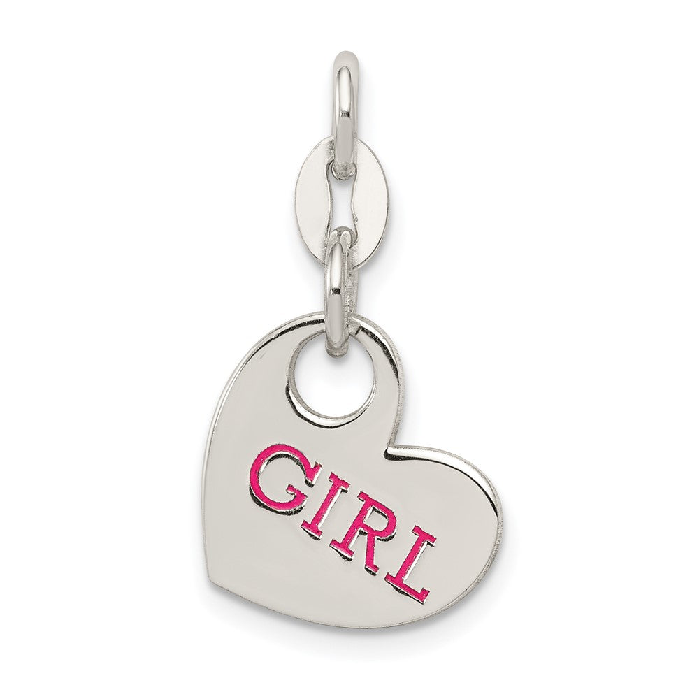 925 Sterling Silver Polished Enamel GirlEngravable Charm Pendant Jewelry Gifts (Length 0.98" Width 0.51")