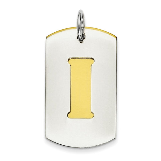 925 Sterling Silver Gold Plated Initial I Double Plate Dog Tag Engravable Charm Pendant Jewelry Gifts (Length 1.09" Width 0.62")