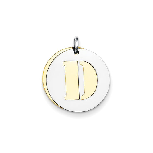 925 Sterling Silver Gold Plated Initial D Double Plate Round Engravable Charm Pendant Jewelry Gifts (Length 0.98" Width 0.78")