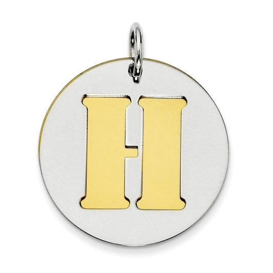 925 Sterling Silver Gold Plated Initial H Double Plate Round Engravable Charm Pendant Jewelry Gifts (Length 0.98" Width 0.78")