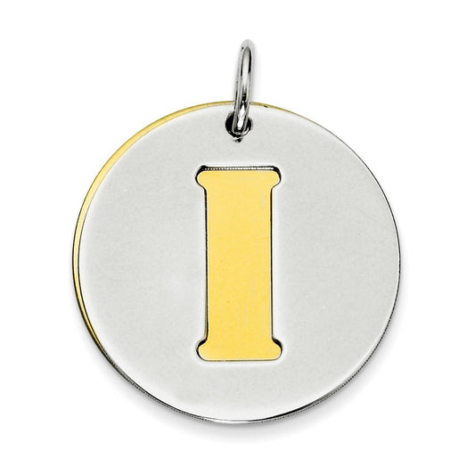 925 Sterling Silver Gold Plated Initial I Double Plate Round Engravable Charm Pendant Jewelry Gifts (Length 0.98" Width 0.78")