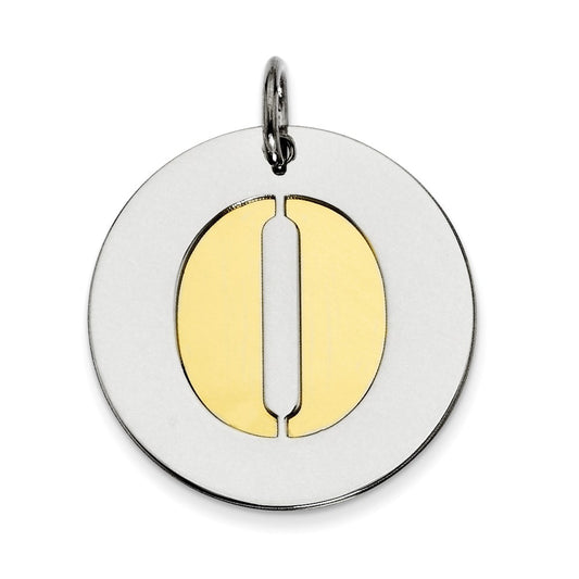 925 Sterling Silver Gold Plated Initial O Double Plate Round Engravable Charm Pendant Jewelry Gifts (Length 0.98" Width 0.78")