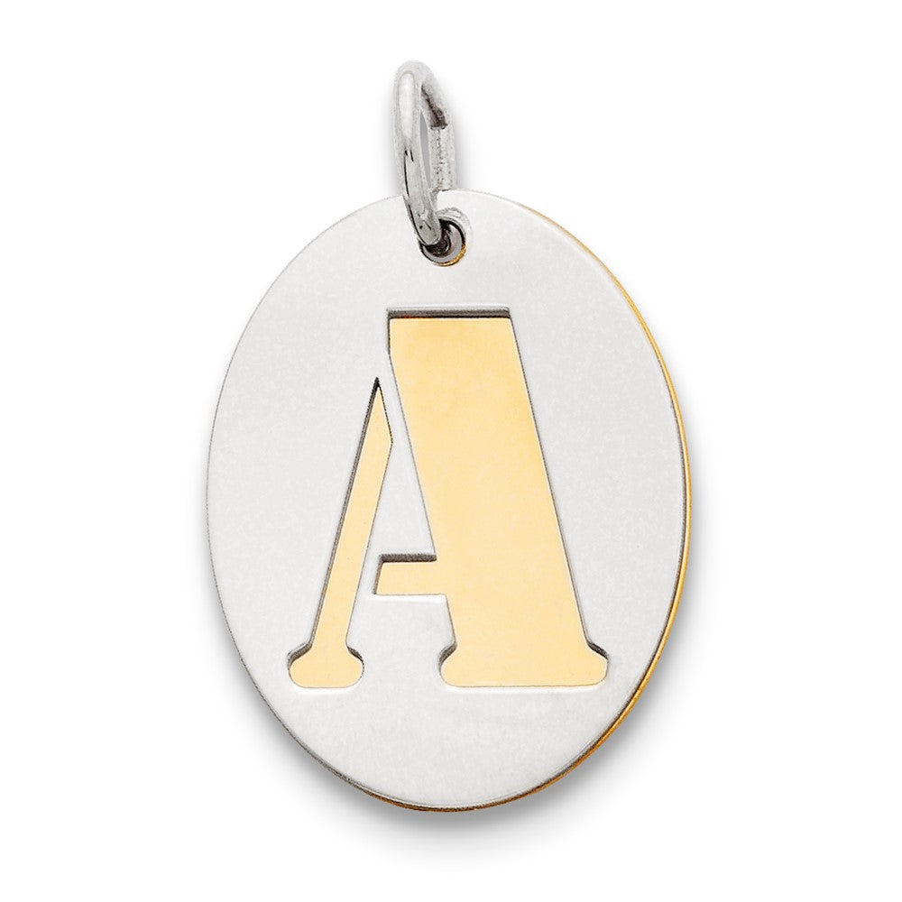 925 Sterling Silver Gold Plated Initial A Double Plate Oval Engravable Charm Pendant Jewelry Gifts (Length 0.94" Width 0.62")
