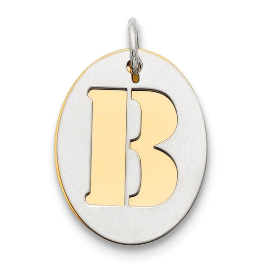 925 Sterling Silver Gold Plated Initial B Double Plate Oval Engravable Charm Pendant Jewelry Gifts (Length 0.94" Width 0.62")