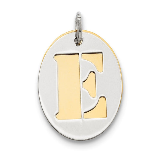 925 Sterling Silver Gold Plated Initial E Double Plate Oval Engravable Charm Pendant Jewelry Gifts (Length 0.94" Width 0.62")