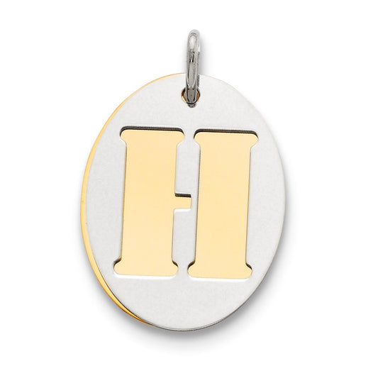 925 Sterling Silver Gold Plated Initial H Double Plate Oval Engravable Charm Pendant Jewelry Gifts (Length 0.94" Width 0.62")