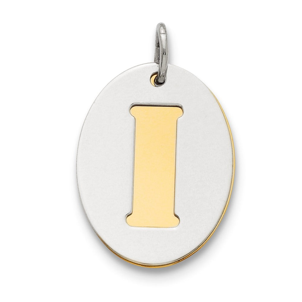 925 Sterling Silver Gold Plated Initial I Double Plate Oval Engravable Charm Pendant Jewelry Gifts (Length 0.94" Width 0.62")