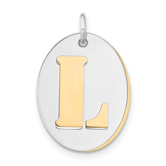 925 Sterling Silver Gold plated L Initial Double Oval Plate Engravable Charm Pendant Jewelry Gifts (Length 0.88" Width 0.57")