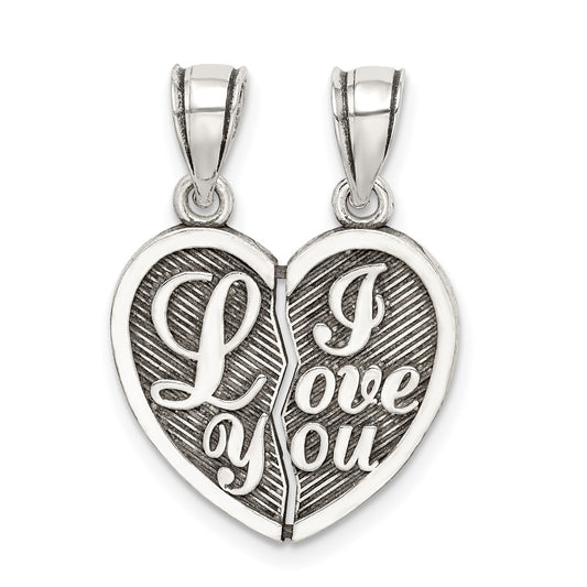 925 Sterling Silver Antiqued Mini I Love You Break Apart HeartEngravable Charm Pendant Jewelry Gifts