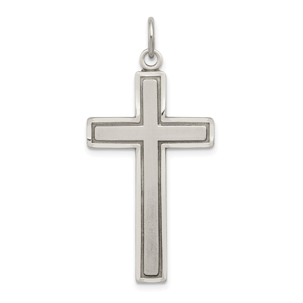 925 Sterling Silver Antiqued Satin Crucifix CrossEngravable Charm Pendant Jewelry Gifts