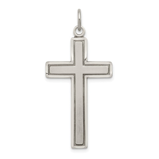 925 Sterling Silver Antiqued Satin Crucifix CrossEngravable Charm Pendant Jewelry Gifts