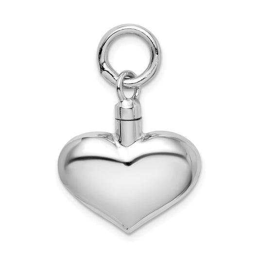 925 Sterling Silver Polished Puffy Heart Ash Holder Engravable Charm Pendant Jewelry Gifts (Length 0.74" Width 0.78")