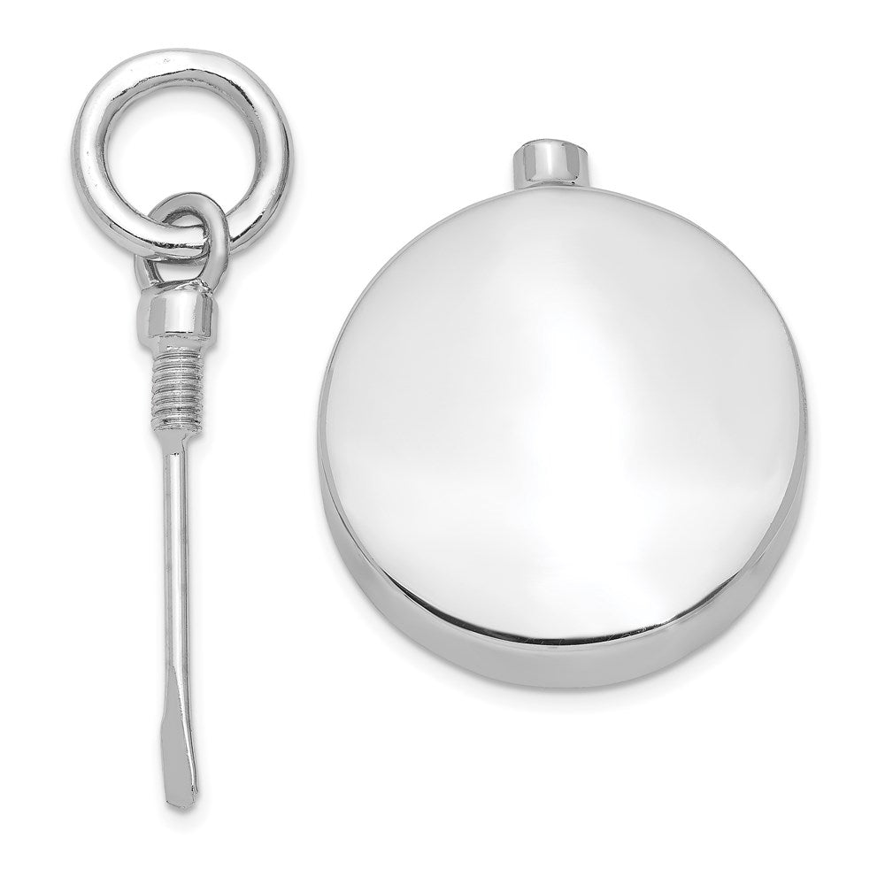 925 Sterling Silver Polished Round Ash Holder Engravable Charm Pendant Jewelry Gifts (Length 0.97" Width 0.79")