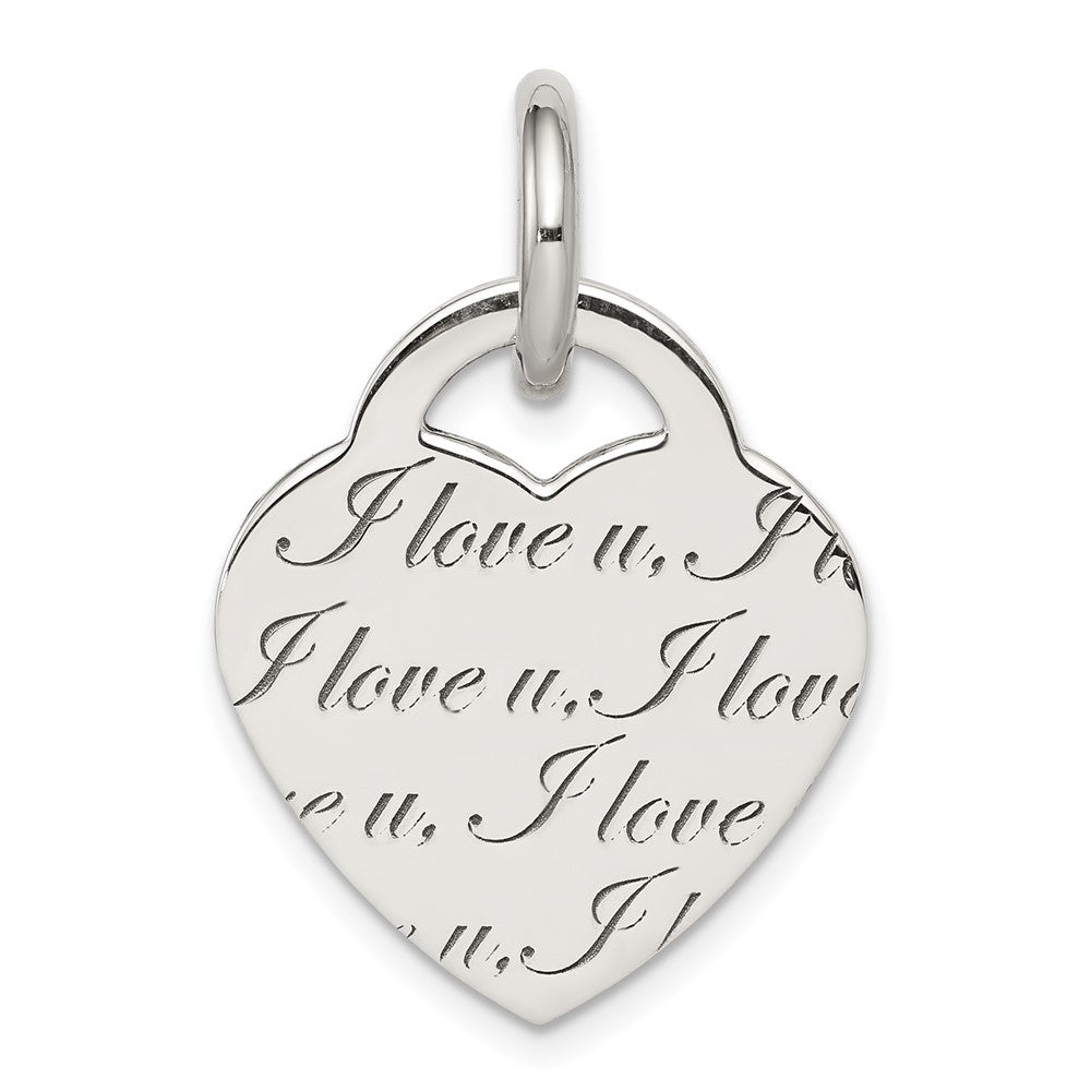 925 Sterling Silver Polished 'I Love u' Engraved HeartEngravable Charm Pendant Jewelry Gifts