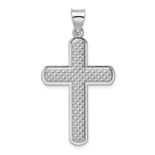 925 Sterling Silver Textured Polished Crucifix CrossEngravable Charm Pendant Jewelry Gifts (Length 1.37" Width 0.84")
