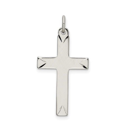 925 Sterling Silver Satin and Diamond Cut Crucifix CrossEngravable Charm Pendant Jewelry Gifts (Length 1.02" Width 0.59")
