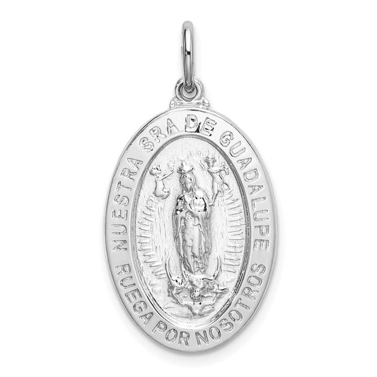 925 Sterling Silver Spanish Lady of Guadalupe Medal Engravable Charm Pendant Jewelry Gifts (Length 1.31" Width 0.62")
