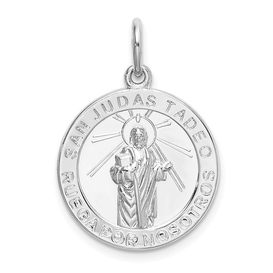 925 Sterling Silver Spanish St. Jude Thaddeus Medal Engravable Charm Pendant Jewelry Gifts (Length 1.09" Width 0.74")