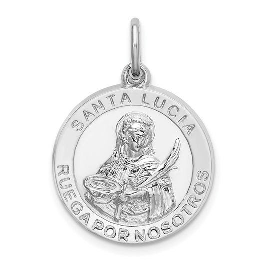 925 Sterling Silver Spanish St. Lucy Medal Engravable Charm Pendant Jewelry Gifts (Length 1.09" Width 0.74")