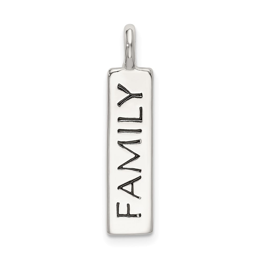 925 Sterling Silver Polished Enameled FAMILYEngravable Charm Pendant Jewelry Gifts (Length 1.01" Width 0.22")