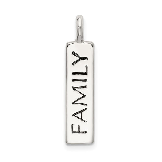 925 Sterling Silver Polished Enameled FAMILYEngravable Charm Pendant Jewelry Gifts (Length 1.01" Width 0.22")