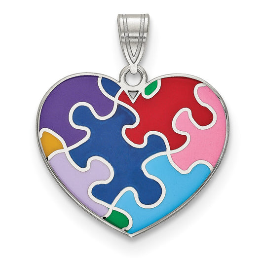 925 Sterling Silver Enameled Autism Heart Engravable Charm Pendant Jewelry Gifts (Length 1.03" Width 0.86")