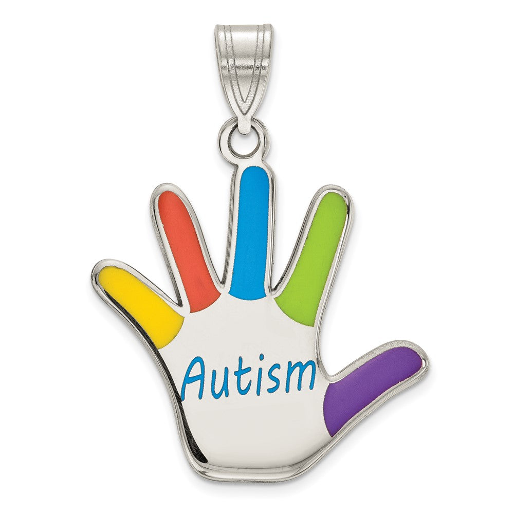 925 Sterling Silver Enamel Autism HandprintEngravable Charm Pendant Jewelry Gifts (Length 1.17" Width 0.78")
