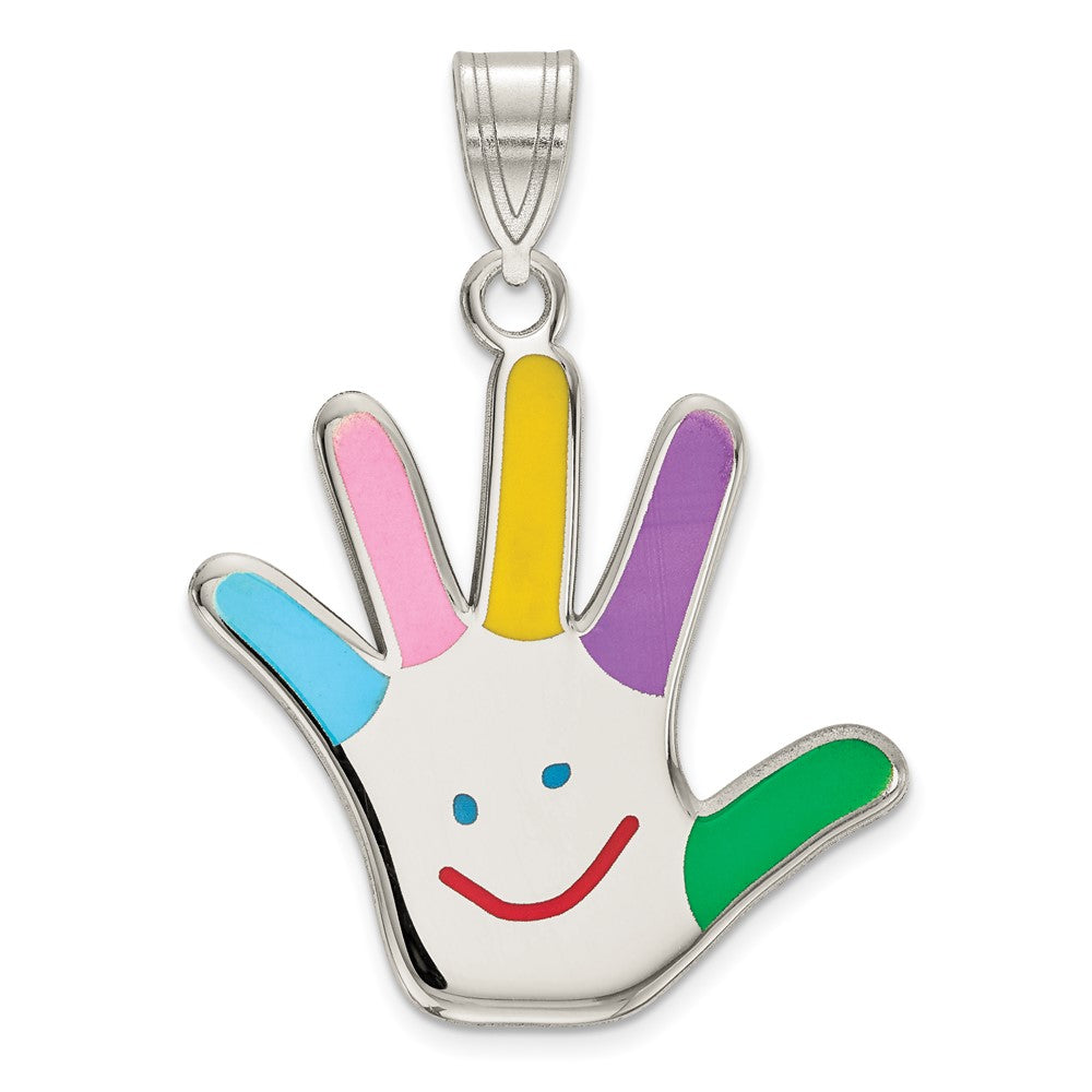 925 Sterling Silver Enamel Autism with Happy Face HandprintEngravable Charm Pendant Jewelry Gifts (Length 1.17" Width 0.78")