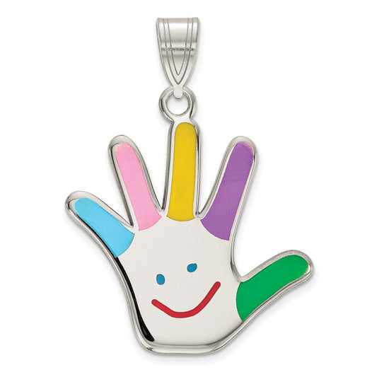 925 Sterling Silver Enamel Autism with Happy Face HandprintEngravable Charm Pendant Jewelry Gifts (Length 1.17" Width 0.78")