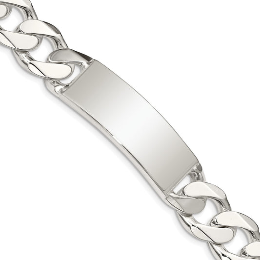 Engravable 925 Sterling Silver Curb Link ID Bracelet Length 8.5 inches Width 14 mm With Lobster Claw Clasp