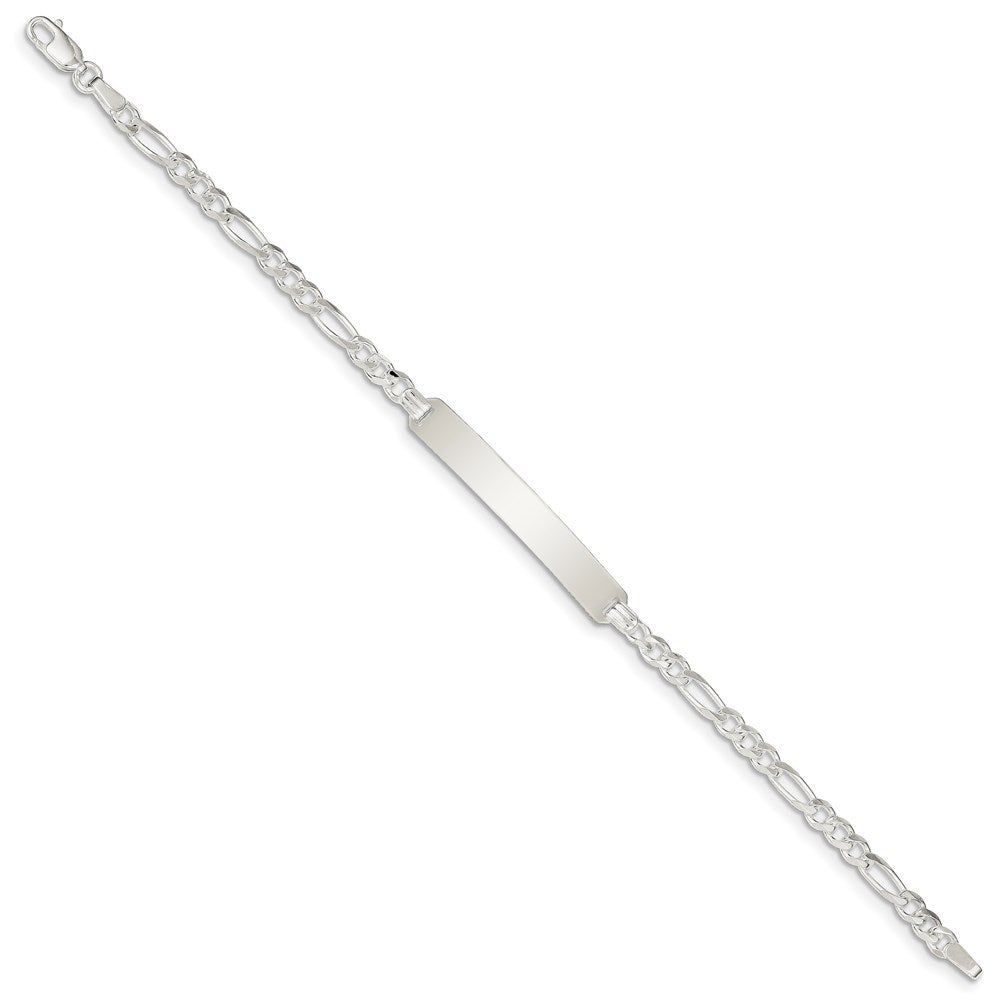Engravable 925 Sterling Silver ID Figaro Link Bracelet Length 8 inches Width 3 mm With Lobster Claw Clasp