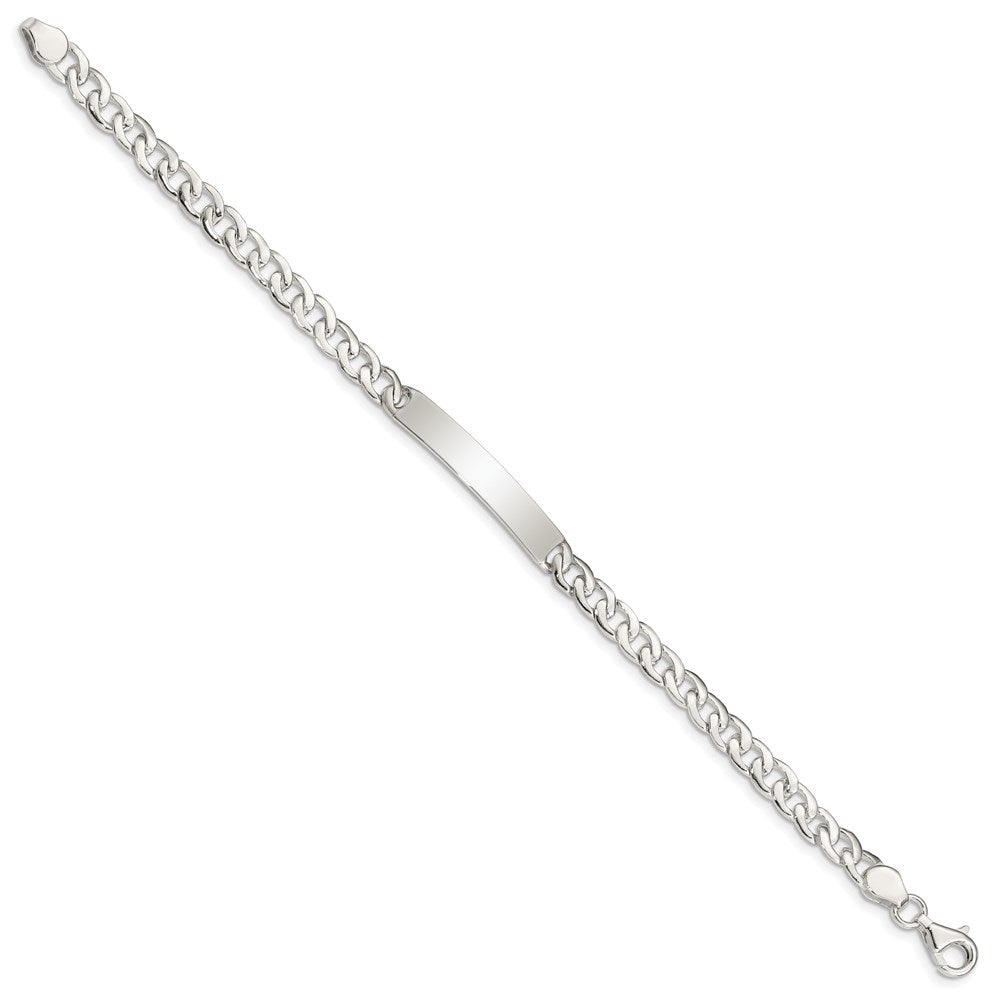 Polished Engravable 925 Sterling Silver Small ID Plate, Curb Link Bracelet Length 7.25 inches Width 5 mm With Lobster Claw Clasp