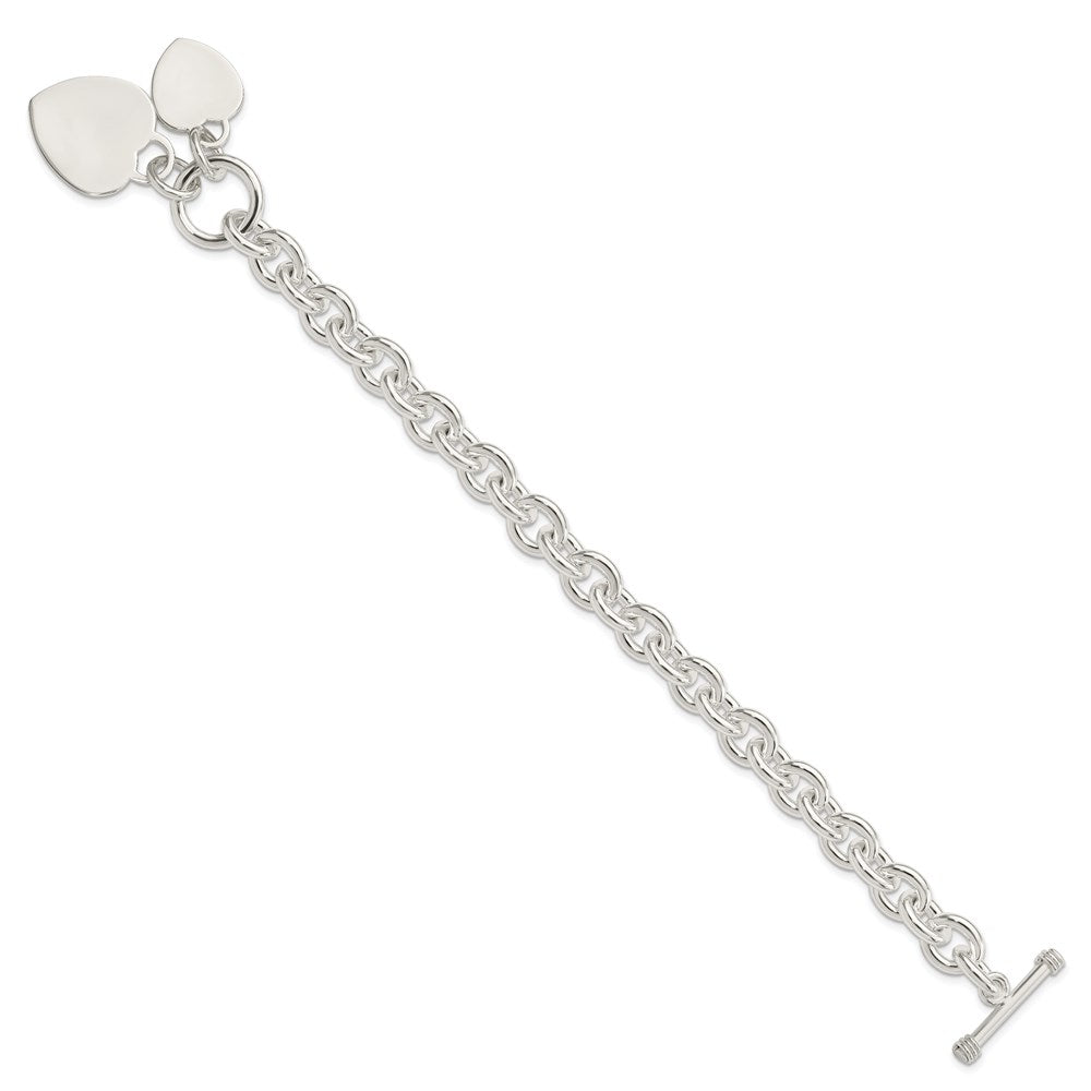 Polished Engravable 925 Sterling Silver Heart Disc on Fancy Link Toggle Bracelet Length 7.75 inches Width 21 mm With Hidden Safety Clasp