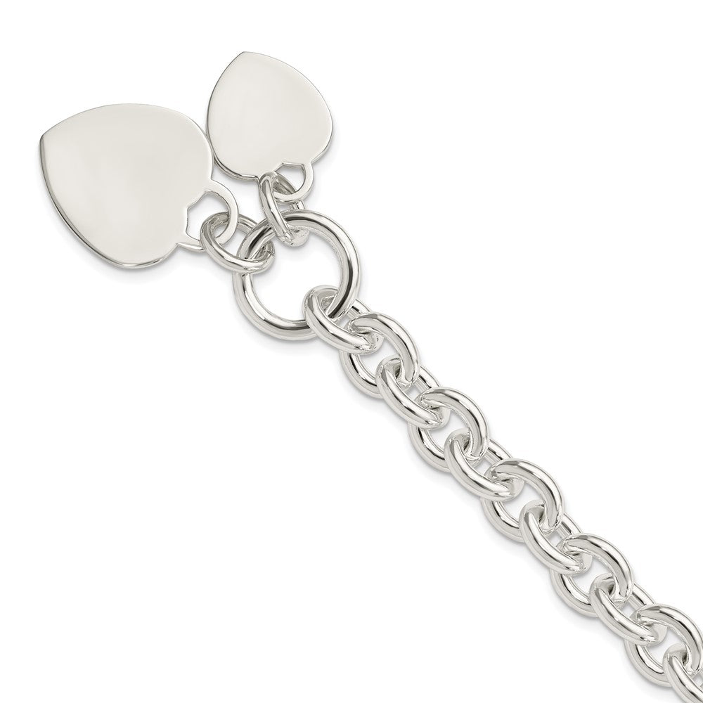 Polished Engravable 925 Sterling Silver Heart Disc on Fancy Link Toggle Bracelet Length 7.75 inches Width 21 mm With Hidden Safety Clasp