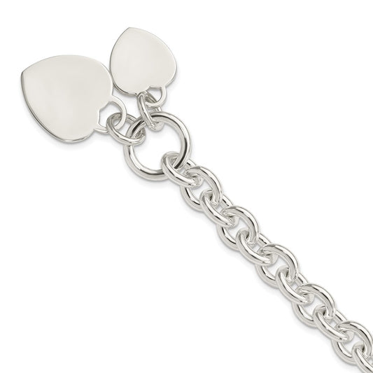 Polished Engravable 925 Sterling Silver Heart Disc on Fancy Link Toggle Bracelet Length 7.75 inches Width 21 mm With Hidden Safety Clasp