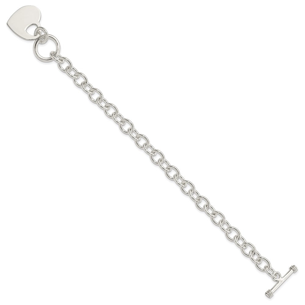 Polished Engravable 925 Sterling Silver Heart Disc on Fancy Link Toggle Bracelet Length 7.75 inches Width 21 mm With Hidden Safety Clasp