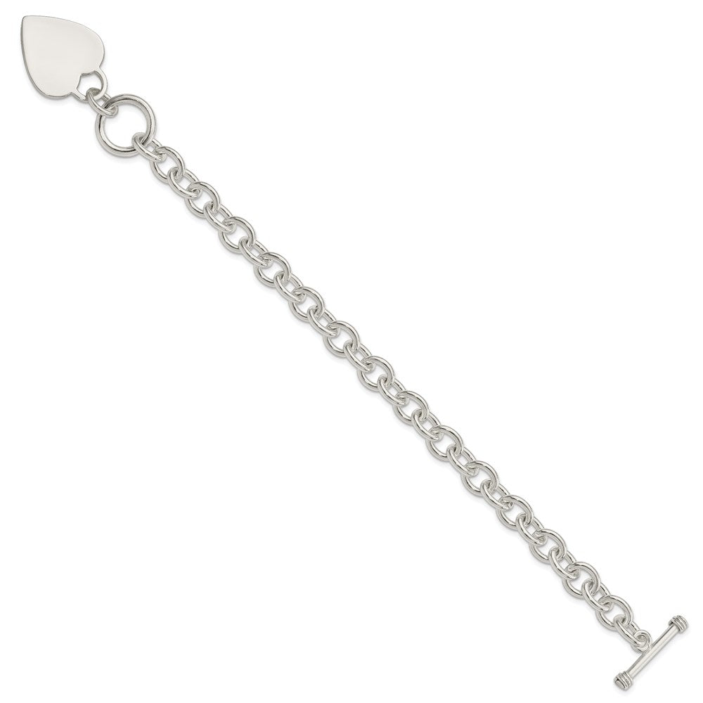 Polished Engravable 925 Sterling Silver Heart Disc on Fancy Link Toggle Bracelet Length 8.75 inches Width 22 mm With Hidden Safety Clasp