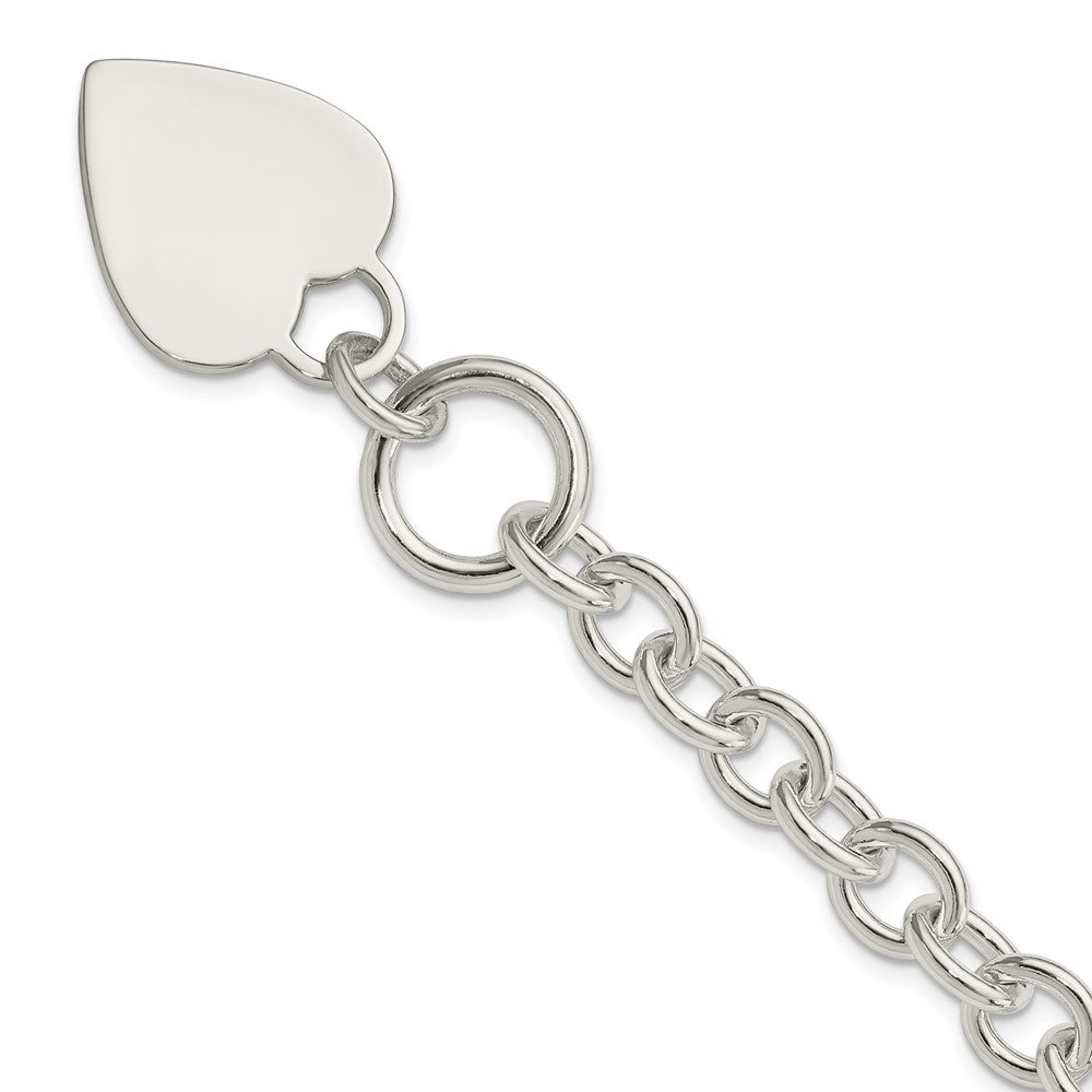 Polished Engravable 925 Sterling Silver Heart Disc on Fancy Link Toggle Bracelet Length 8.75 inches Width 22 mm With Hidden Safety Clasp