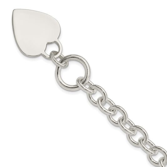 Polished Engravable 925 Sterling Silver Heart Disc on Fancy Link Toggle Bracelet Length 8.75 inches Width 22 mm With Hidden Safety Clasp