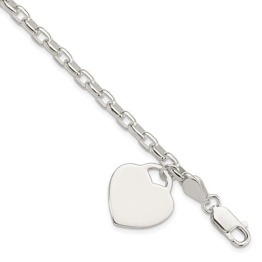Polished Engravable 925 Sterling Silver 1.9 mm Heart Charm Bracelet Length 8.5 inches Width With Lobster Claw Clasp