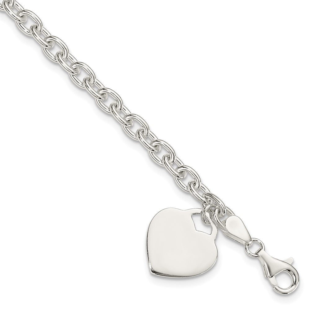 Polished Engravable 925 Sterling Silver 1.5 mm Heart Charm Bracelet Length 8.5 inches Width With Lobster Claw Clasp